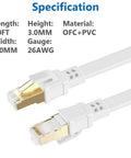 Ultra Fast Cat8 Ethernet Cable 50 Ft Flat Shielded RJ45 Patch Cable for Gaming with OFC and PVC material.