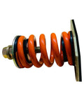 Bulletproof Open Spring Mount Vibration Isolators With 6mm Ribbed Rubber Pads, 1100 Lb Load Capacity, 1 Inch Deflection, Fully Adjustable Machine Dampeners, Orange close-up of spring and zinc housing detail.