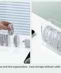 Charger Cable Cord Storage Organizer Set 2 Pack No Lid Easy Cable Tidy For Desk Drawer organizing cables neatly in clear box.