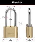 Brass Combination Gate Lock For Outdoor Fences And Sheds, Customizable Four Digit Padlock With Extended Two And A Quarter Inch Long Shackle, Weatherproof Two Pack Security Lock dimensions