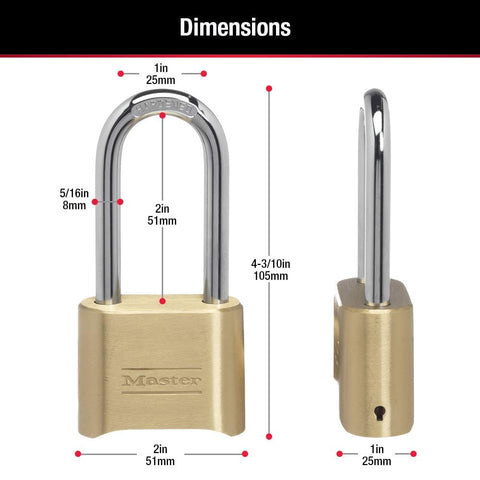 Brass Combination Gate Lock For Outdoor Fences And Sheds, Customizable Four Digit Padlock With Extended Two And A Quarter Inch Long Shackle, Weatherproof Two Pack Security Lock dimensions