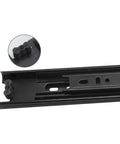Close-up of Three Fold Full Extension Telescopic Drawer Slides With Ball Bearing Undermount, 14 Inch Black, Cold Rolled Steel Build