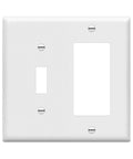 2 Gang White Decorator And Toggle Wall Plate Set, Unbreakable Polycarbonate Construction, Standard Size, Heavy Duty Replacement Faceplate