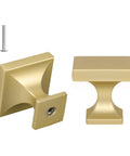 Gold Cabinet Knobs 30 Pack Brushed Brass Square Zinc Alloy Dresser Drawer Hardware For Kitchen Cabinets And Furniture Dope Satin Finish Easy Install Durable Luxury Hardware Set showing two knobs with screws