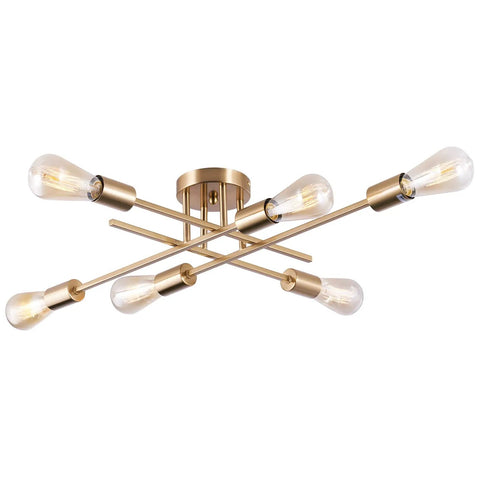 Dope Sputnik Chandelier Semi Flush Mount Ceiling Light With E26 Base 6 Light Brass Industrial Mid Century Farmhouse Fixture
