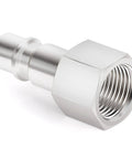 10 Pack 3/8 Inch NPT Female Industrial Air Tool Fittings High Flow Pneumatic Plugs Durable Zinc Plated Hardened Steel 300 PSI Max Working Pressure For Workshop Garage DIY Projects, threaded close-up