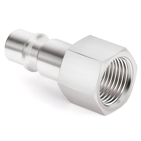 10 Pack 3/8 Inch NPT Female Industrial Air Tool Fittings High Flow Pneumatic Plugs Durable Zinc Plated Hardened Steel 300 PSI Max Working Pressure For Workshop Garage DIY Projects, threaded close-up