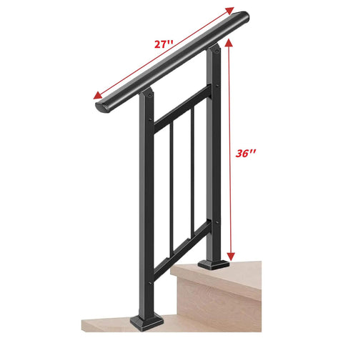 Outdoor And Indoor Stair Handrail Kit For 1 To 2 Steps Black Iron Safety Rail For Porch And Elderly Use Heavy Duty Powder Coated Metal Railing With Rust And Scratch Resistant Finish Built To Last Weather Ready