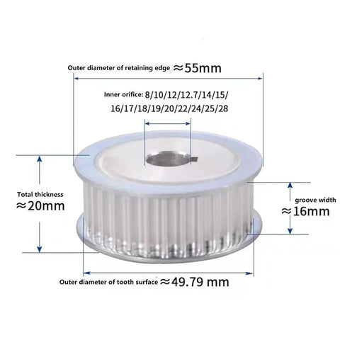 Premium HTD 5M Timing Pulley Featuring Crisp 32 Tooth Design Solid Alloy Construction And Locking Keyway Setup for precise motor drive tasks.