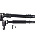 Two black steel steering shaft assemblies (upper and lower) with U-joint ends and mounting hardware