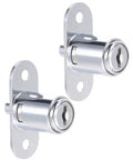 Top Notch Push Plunger Lock For Cabinets And Desk Drawers Keyed Alike Design two heavy duty chrome steel locks visible from the front.