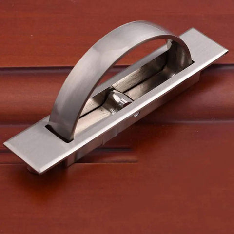 Slick Hidden Cabinet Handles Pack Of Two Smooth Rotating Zinc Alloy Pulls In Brushed Nickel Finish No Sweat Setup To Refresh Your Drawers Or Closet Doors Quick mounted on wood surface.
