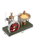 Build Your Own Badass Vertical Steam Engine Model Kit With A Transparent Cylinder Piston And Flywheel Power System Using Full Metal STEM Educational Parts And Rock Solid Spherical Boiler Design For Real Weekend Engineering Joy showcasing a compact metal steam engine model.