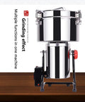 Electric Grain Grinder High Speed Stainless Steel All In One Powder Machine for Coffee Beans Rice Wheat on wooden surface