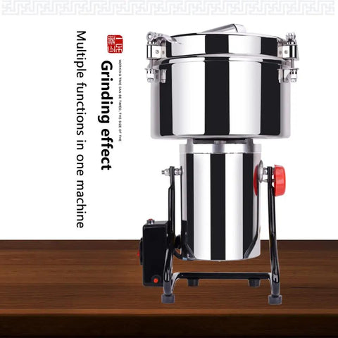 Electric Grain Grinder High Speed Stainless Steel All In One Powder Machine for Coffee Beans Rice Wheat on wooden surface
