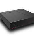 Kickass 20 Amp Power Conditioner With Non Sacrificial Surge Protection For Home Audio And Hi Fi Rigs, black power conditioner unit, side view.