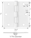 Heavy Duty Interior Door Hinges 3 Pack White 3 Point 5 Inch Square Corner Steel Removable Pin dimensions and details.