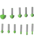 Jiawu Premium Round Nose Router Bit Kit 11 pieces with durable cemented carbide blades for woodworking projects.