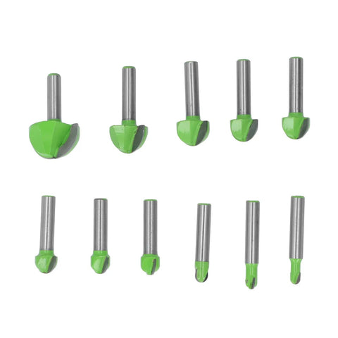 Jiawu Premium Round Nose Router Bit Kit 11 pieces with durable cemented carbide blades for woodworking projects.