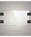 Heavy Duty Glass Fixing Clips Set, H Type Black Aluminum Alloy Wall Mount Clamps holding glass panel securely visibly mounted on wall