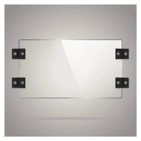 Heavy Duty Glass Fixing Clips Set, H Type Black Aluminum Alloy Wall Mount Clamps holding glass panel securely visibly mounted on wall
