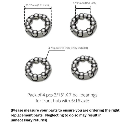Pack Of Four Ball Bearing Retainer Cages For Bicycles Front And Rear Hub Wheel Service 3/16 Inch By 7 Balls Quick Swap