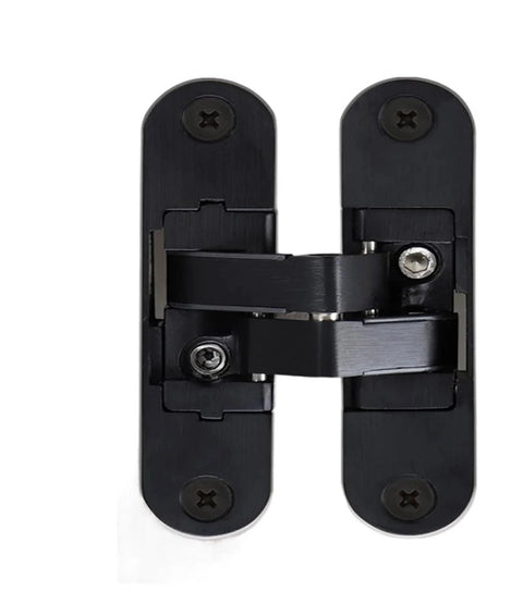 Hidden Cross Hinge for Wooden Doors with 3D Adjustable Alignment and 180 Degree Flat Folding, invisible door hardware.