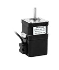 Front view of HANPOSE 42HS34-YC-PD NEMA17 stepper motor with silver shaft and wiring connector.