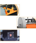 Close-up of Workhorse Dual Wheel Bench Grinder Designed For Wet Sharpening And Sleek Polishing Runs On Low Speed, showcasing adjustable knobs and wet wheel.