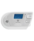 Combo Explosive Gas And Carbon Monoxide Alarm With Backlit Digital Display Plug In Gas Detector, white plastic, side view.