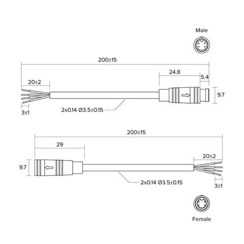 4 Pin M8 IP65 Waterproof Extension Cable For E Bike Kit With 26AWG Wires 20cm Per Side Male And Female Connectors Ideal For Display Ebrake Throttle Shift Sensor Hub Motor And Mid Motor Cables