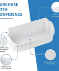 Two Pack Door Bin Replacement For Refrigerator Shelves 240356401 AP2116036 Fits Specific Refrigerator Models Durable Plastic Door Bin Replacement Part No Fuss Easy Install Upgrade showing features like exact fit and reinforced plastic.