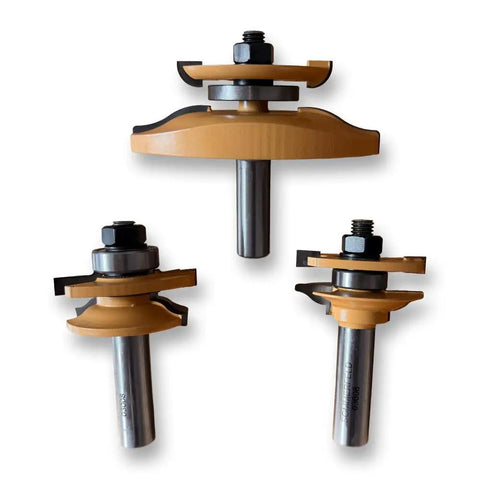 Three Piece Ogee Raised Panel Door Set For Cabinet Doors With Half Inch Shank Large Three And A Half Inch Diameter Cove Panel Backcutter