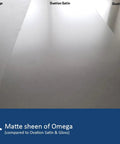 Matte sheen comparison of Omega to Ovation Satin and Gloss using Straight Up Professional Grade Water Based Urethane Concrete Countertop Sealer Clear Low Sheen Finish 24 Oz Kit Covers 170 Sq Ft Heat UV Resistant Killer Durability No Sweat Application.
