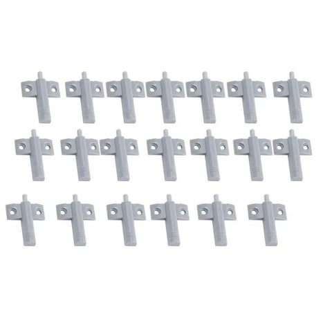 Twenty Piece Soft Close Damper Buffers For Cabinets And Drawers Hella Sturdy Abs Build Ultra Smooth Quiet Operation No Slamming Setup Gray, set of 20 gray ABS dampers for quiet operation.