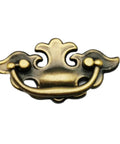 Golden bronze drawer pull with ornate design, front view. Bronze Drawer Pulls Kit, 2.4 Inch Hole Pitch Easy Install European Hanging Style.