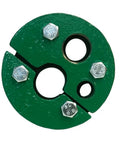4 Inch Cast Iron Well Seal Cap With Split Top Plate And 1 Inch Drop Pipe for 4 inch well casing, top view showing bolts