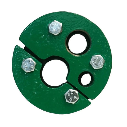4 Inch Cast Iron Well Seal Cap With Split Top Plate And 1 Inch Drop Pipe for 4 inch well casing, top view showing bolts