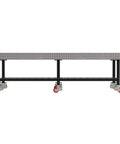 Robust Welding Fixture Workbench With Spacious Bottom Shelf And Easy Roll Handle, 120x48 inches, laser cut grid and locking casters.