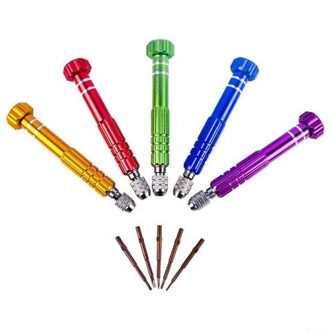 Cool 5-in-1 Chrome Vanadium Screwdriver Set Perfect For Phone Watch Repair With Torx T5 T6 Bits And Rugged Precision Hand Tool Kit That You Gotta Have!, color-coded aluminum precision screwdrivers with five bits