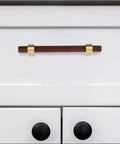Walnut Cabinet Pulls Set 2 Pack Modern Long Handles for Kitchen and Bathroom Cabinets, 96mm hole spacing on white drawer.
