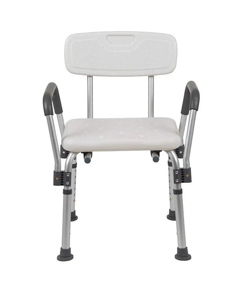 Adjustable White Bath And Shower Chair With Depth Adjustable Back, 300 Lb Capacity, Senior Safe Shower Seat For Elderly, Handicap And Post Surgical Use.