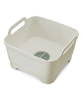 Wash And Drain Kitchen Dish Tub With Handles And Twist Drain Plug 9 Liter Basin for home RV or camping use, stone color