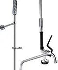 Heavy Duty Commercial Sink Faucet With Sprayer Deck Mount Single Hole 43 Inch Height Pre Rinse Faucet Brass Lead Free Body Chrome Finish