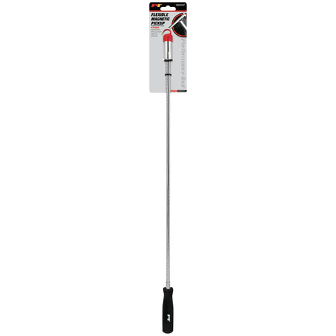 Flexible Magnetic Pickup Tool With 24 Inch Reach And 4 Pound Capacity, tool shown in packaging with black handle.
