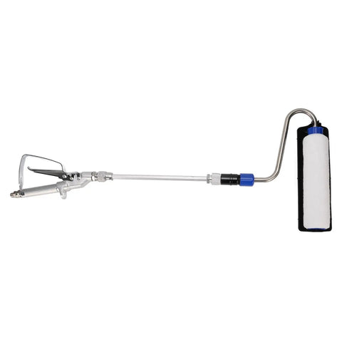 Electric Paint Roller Plays Nice With Your Airless Sprayer For Auto Dispensing And Smooth As Butter Coats Built Tough With Aluminum For Stress Free Wall Projects, showing stainless steel drum and aluminum shaft.