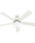 52 Inch Indoor Ceiling Fan With LED Light White Finish Pull Chain 5 Blades For Bedroom Living Room Or Kitchen Standard Mount No Remote Energy Efficient Airflow