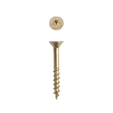 Heavy Duty Workhorse Number 8 X 1-1/4 Inch Flat Head Wood Screw showing the head and shaft, made for framing and renovations.
