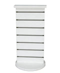Front view of Two Sided Slatwall Counter Spinner Display Rack in Maple Finish for Giftware and Jewelry, Rotating Spin Rack with Black Base