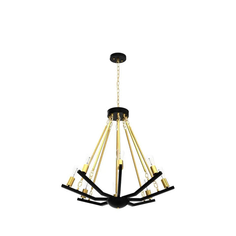 Black Gold Eight Light Farmhouse Chandelier For Dining Room Kitchen Island Foyer And Living Room Rustic Industrial Iron Ceiling Fixture With Modern Rustic Finish In A Dope Bold Black Gold Look Measuring About 67.7 Inches Tall And 31.5 Inches Diameter